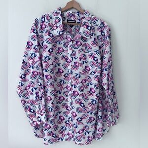 Women's Lands End Umbrella Print Beachy Long Sleeve Button Up Shirt size 3X